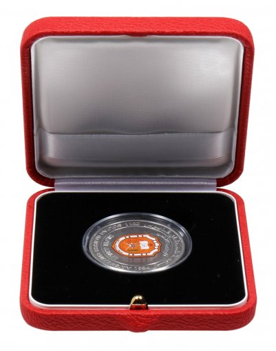 Oman 1 Rial Silver Coin, 2011, KM #172, Mint, Commemorative, 25th Anniversary, Coat of Arms, In Box