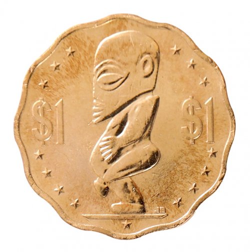 Cook Islands 1 Dollar Coin, 2015, KM #2252, Mint, Tangoroa Statue, Queen Elizabeth II