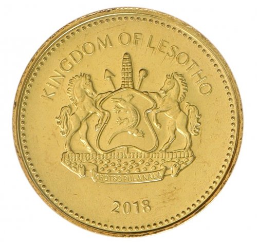 Lesotho 50 Lisente Coin, 2018, KM #65, Mint, Equestrian, Coat of Arms