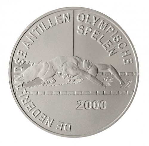 Netherlands Antilles 25 Gulden Silver Coin, 2000, KM #48, Mint, Commemorative, In Box, Olympic Games, Coat of Arms