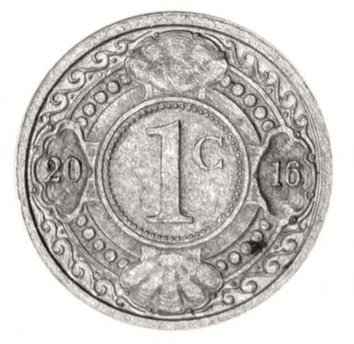 Netherlands Antilles 1 Cent Coin, 2015, KM #32, Mint, Orange Blossom, Geometric Designed
