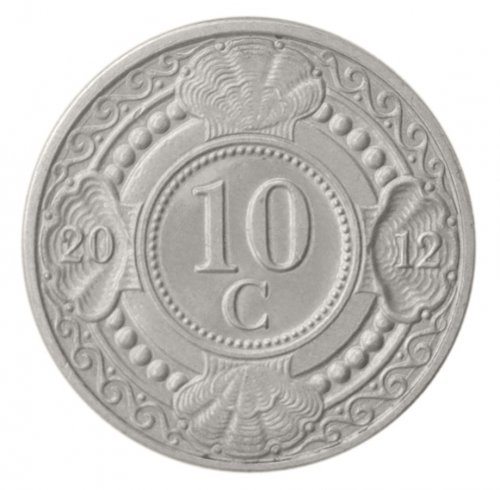 Netherlands Antilles 10 Cents Coin, 2012, KM #34, Mint, Orange Blossom, Geometric Designed