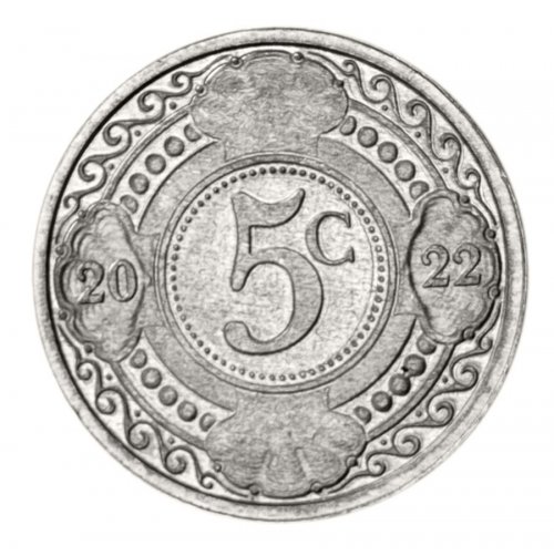 Netherlands Antilles 5 Cents Coin, 2022, KM #33, Mint, Orange Blossom, Geometric Designed