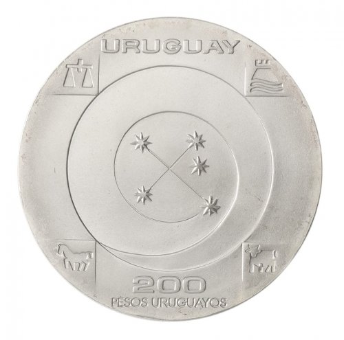 Uruguay 200 Pesos Uruguayos Silver Coin, 1999, KM #115, Mint, Commemorative, The New Millennium, Coat of Arms