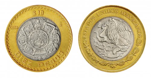 Mexico 10 Pesos Coin, 2008, KM #616, Mint, Mythology, Coat of Arms