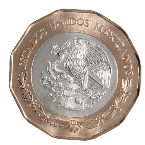 Mexico 20 Pesos 12.67g Bi-Metallic Nickel-Silver in Aluminum-Bronze Ring Coin, 2019, Mint, Commemorative, Coat of Arms, Anniversary of Veracruze