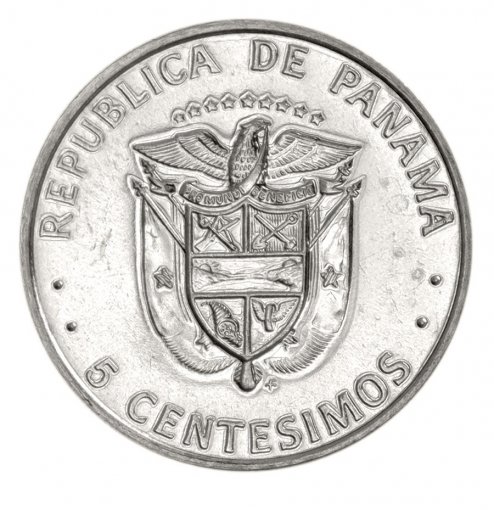 Panama 5 Centesimos Coin, 1975-1982, KM #35, Mint, Carlos Finlay, Coat of Arms