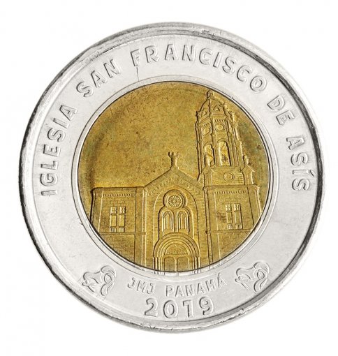 Panama 1 Balboa Coin, 2019, KM #163, XF-Extremely Fine, Commemorative, World Youth Day 2019 (Saint Francis of Assisi Church)
