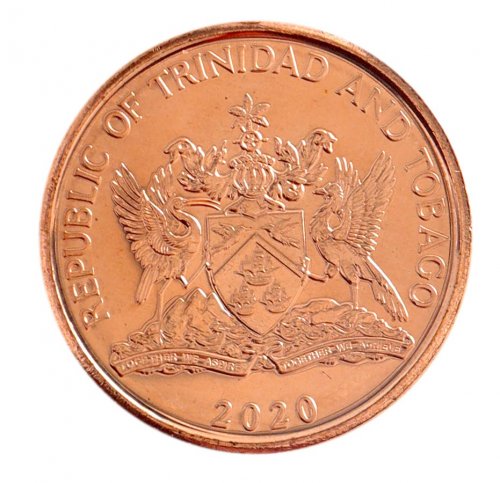 Trinidad & Tobago 5 Cents Coin, 2020, KM #30b, Mint, Greater Bird of Paradise, Coat of Arms