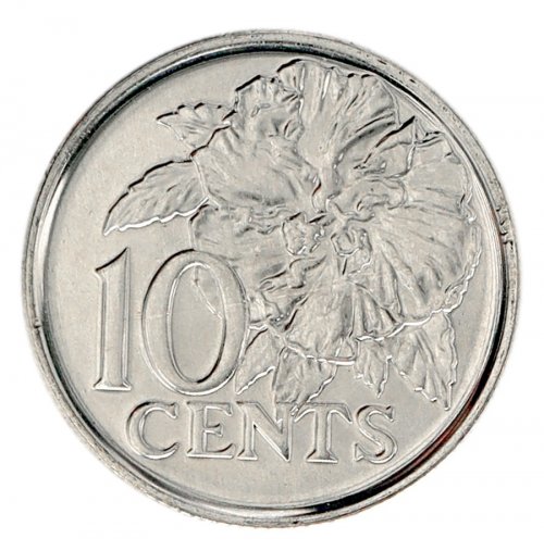 Trinidad & Tobago 10 Cents Coin, 2020, KM #31, Mint, Hibiscus, Coat of Arms