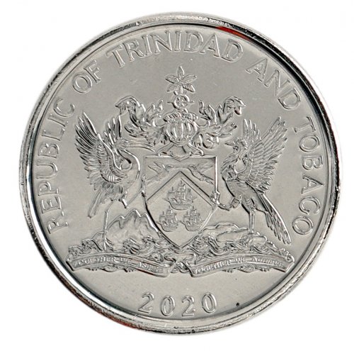Trinidad & Tobago 25 Cents Coin, 2020, KM #32, Mint, Chaconia, Coat of Arms