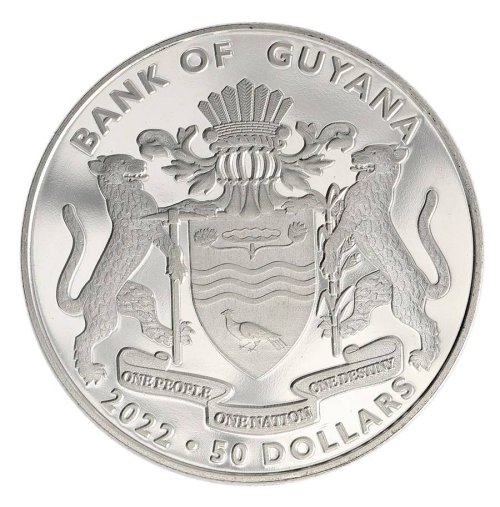 Guyana 50 Dollars Silver Plated Coin, 2022, KM #66, Mint