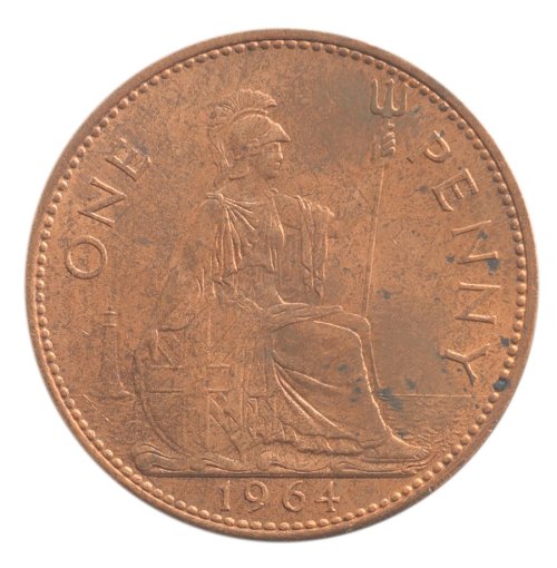 United Kingdom 1 Penny Coin, 1954-1970, KM #897, F-Fine, Queen