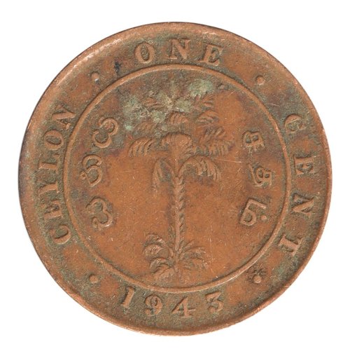 Ceylon 1 Cent Coin, 1942-1962, KM #111a, F-Fine, King George VI