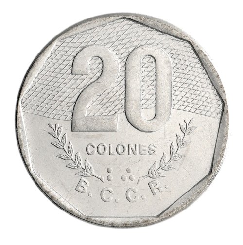Costa Rica 20 Colones Coin, 1983-1996, KM #216, Mint, Coat of Arms