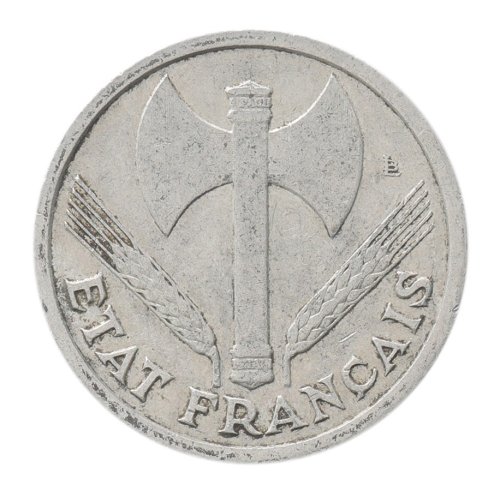 France 1 Franc Coin, 1942-1944, KM #902, F-Fine, Double-headed Axe