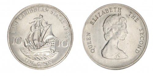 Eastern Caribbean 1 Cent-1 Dollar 6 Pieces Coin Set, 2000, KM #10-13, Mint
