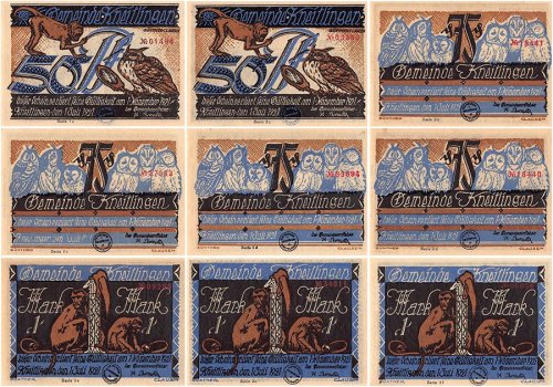 Kneitlingen 50 Pfennig - 1 Mark 9 Pieces Notgeld Set, 1921, Mehl #710.1, UNC