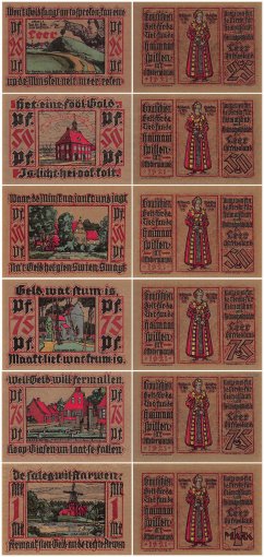 Leer 25 Pfennig - 1 Mark 6 Pieces Notgeld Set, 1921, Mehl #782, UNC