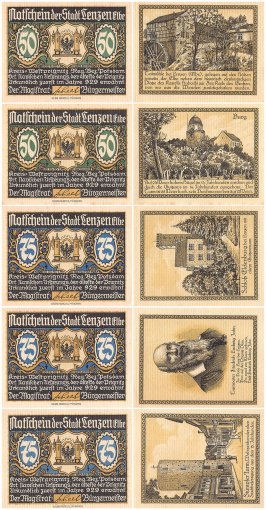 Lenzen 50 - 75 Pfennig 5 Pieces Notgeld Set, Mehl #792, UNC