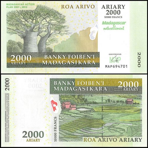 Madagascar 2,000 Ariary Banknote, 2007, P-93, UNC