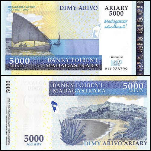 Madagascar 5,000 Ariary Banknote, 2008, P-94, UNC