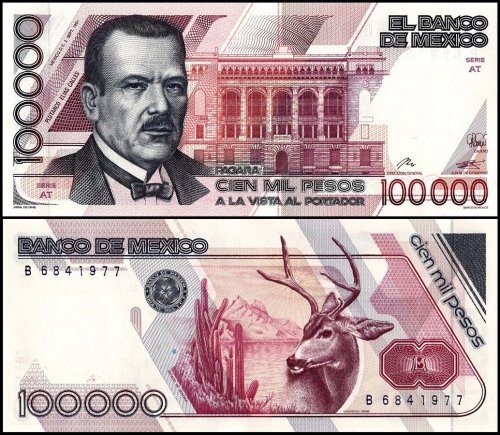 Mexico 100,000 Pesos Banknote, 1991, P-94b.3, UNC, Series AT