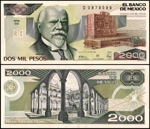 Mexico 2,000 Pesos Banknote, 1989, P-86c, UNC, Series DZ.3