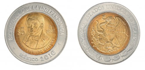 Mexico 5 Pesos Coin, 2008, KM #906, Mint, Commemorative, Hermenegildo Galeana, Coat of Arms