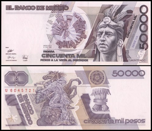 Mexico 50,000 Pesos Banknote, 1990, P-93b.4, UNC, Series HA