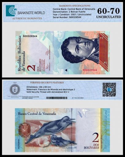 Venezuela 2 Bolivar Fuerte Banknote, 2012, P-88e, UNC, TAP Authenticated