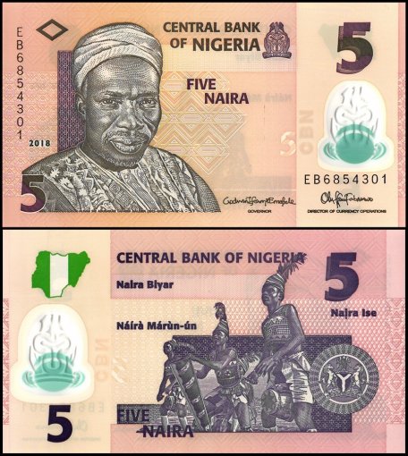 Nigeria 5 Naira Banknote, 2018, P-38i, UNC, Polymer