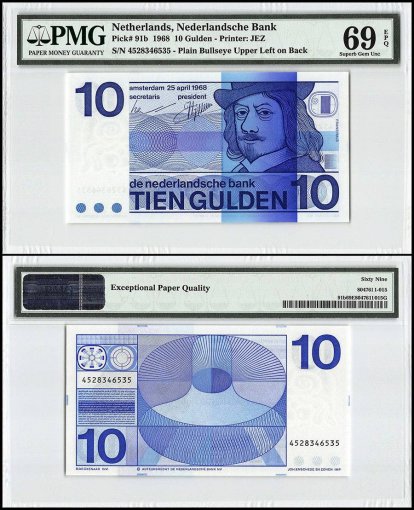 Netherlands 10 Gulden, 1968, P-91b, PMG 69