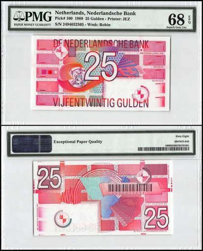 Netherlands 25 Gulden, 1989, P-100, PMG 68
