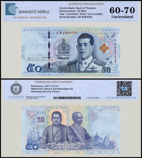 Thailand 50 Baht Banknote, 2018, P-136a, UNC, TAP 60-70 Authenticated