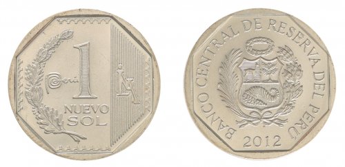 Peru 1 Nuevo Sol Coin, 2012, KM #366, Mint, Wreath, Coat of Arms
