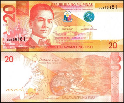 Philippines 20 Piso Banknote, 2022, P-206d.6, UNC