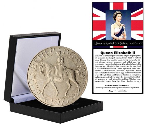 Queen Elizabeth II: Silver Jubilee 25 New Pence Crown Coin, Commemorative, w/ COA