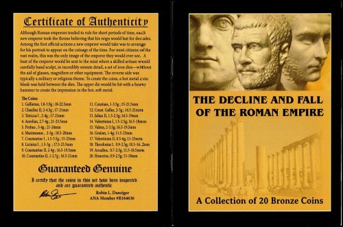 The Decline and Fall of the Roman Empire: Box of 20 Bronze Coins of Ancient Rome, w/ COA