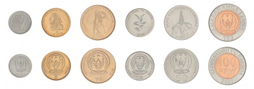 Rwanda 1 Ifaranga - 100 Amafaranga 6 Pieces Coin Set, 2003-2009, KM #22-35, Mint
