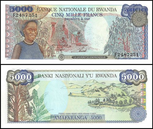 Rwanda 5,000 Francs Banknote, 1988, P-22, UNC