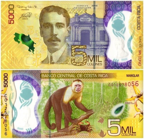 Costa Rica 1,000-5,000 Colones 3 Pieces Full Banknote Set, 2018-2019, P-280-282, UNC, Polymer