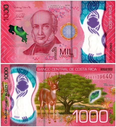 Costa Rica 1,000-20,000 Colones 5 Pieces Full Banknote Set, 2018-2019, P-280-284, UNC, Polymer