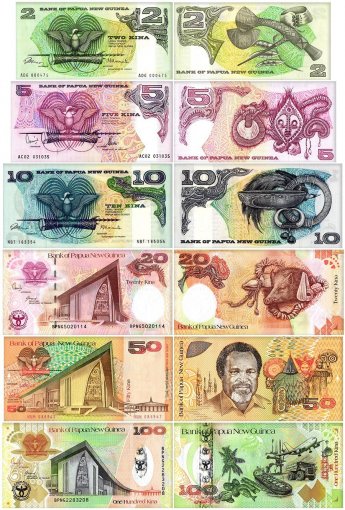 Papua New Guinea 2-100 Kina 6 Pieces Banknote Set, 1981-2008, P-5a-37, UNC