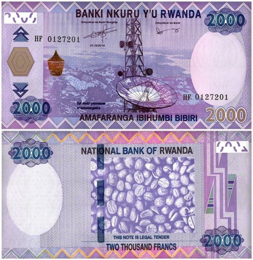 Rwanda 500-5,000 Francs 4 Pieces Banknote Set, 2014-2019, P-39-42, UNC