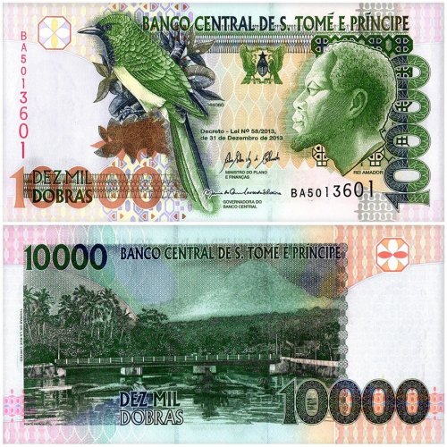St. Thomas & Prince 5,000-100,000 Dobras 5 Pieces Banknote Set, 2013, P-65d-69c, UNC