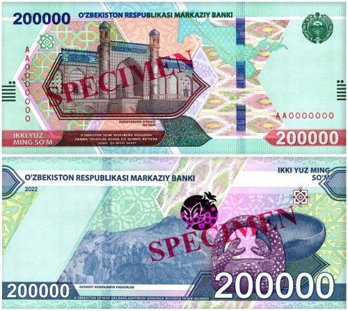 Uzbekistan 2,000-200,000 Som 7 Pieces Banknote Set, 2021-2022, P