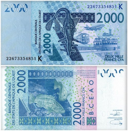 West African States - Senegal 500-2,000 Francs 3 Pieces Banknote Set, 2022-2023, P-715Kw-719Kl, UNC