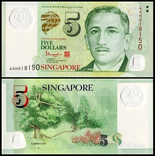 Singapore 5 Dollars Banknote, 2007-2020 ND, P-47d, UNC, Polymer