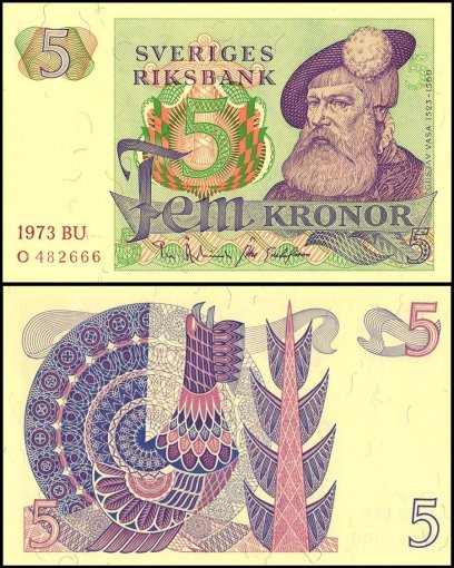 Sweden 5 Kronor Banknote, 1973, P-51c.2, UNC